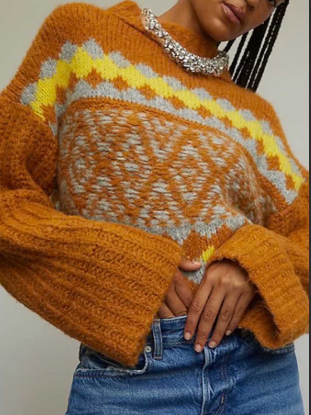 Free People Alpine Crop Pullover sweater. Over size boho.